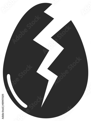 Stylized graphic of a cracked egg with a zig-zag fracture, representing fragility or breaking open, isolated vector image
