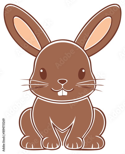 Adorable Brown Easter Bunny Sitting Upright with Large Ears, Whiskers and Buck Teeth on Isolated Backdrop