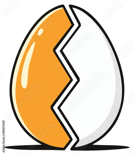 Cracked Egg Illustration Showing Yolk and Shell Break Cartoon Egg Graphic