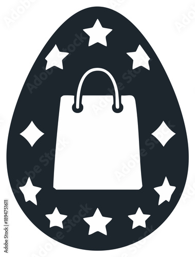 Easter shopping sale icon with a retail bag inside a decorated egg
