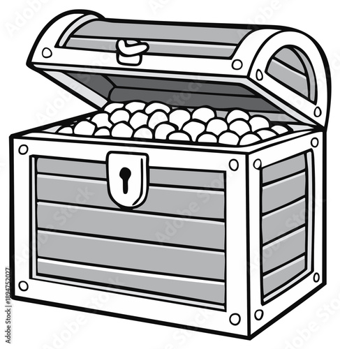 Cartoon Treasure Chest Filled with Gold Coins or Jewels Open Style