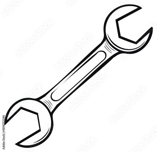 Outline of a double ended open jaw wrench tool, simple line art illustration