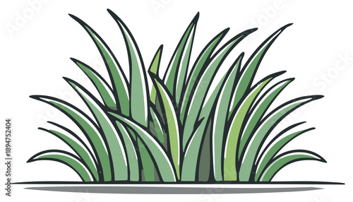 Illustration of Lush Green Grass Clump with Outlines for Nature or Garden Themes