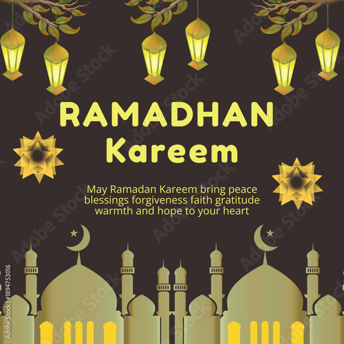 Ramadan Kareem with Golden Mosque