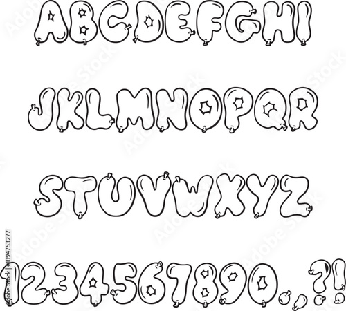 Balloon Bubble bouncy handwritten sketch typography font lettering ABC cartoon vector text