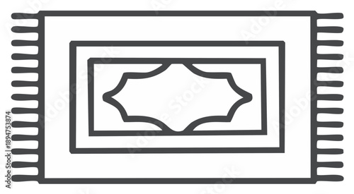 Islamic prayer rug icon with geometric pattern and fringe in outline style