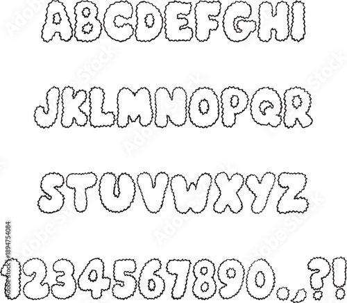 Fluff fluffy furry handwritten sketch typography font lettering ABC cartoon vector text