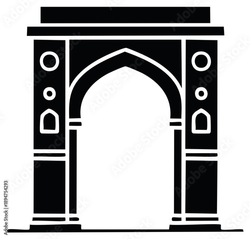 Simple Black and White Archway Icon Flat Design Architectural Monument Symbol