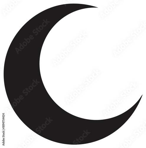 Stylized Black Crescent Moon Silhouette Against White Background
