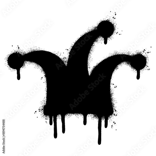 Spray painted jester hat graffiti icon with paint drips and splatters.