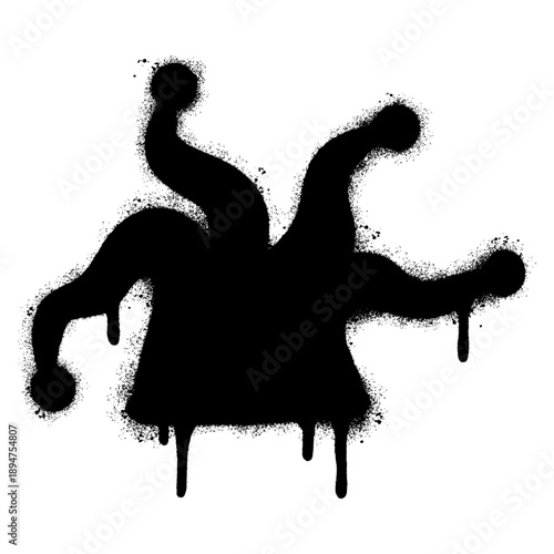 Spray painted jester hat graffiti icon with paint drips and splatters.