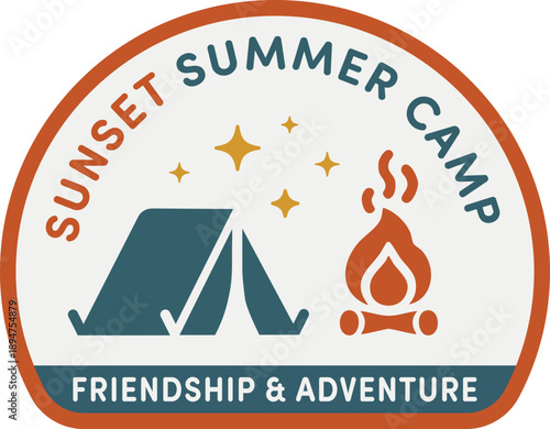 Sunset Summer Camp Round Badge Illustration