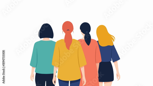 Four women standing together viewed from behind