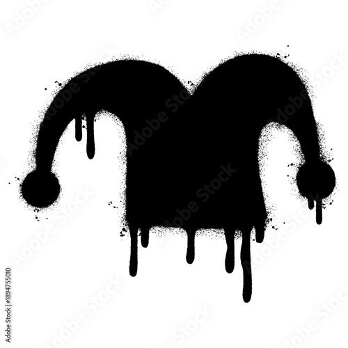 Spray painted jester hat graffiti icon with paint drips and splatters.