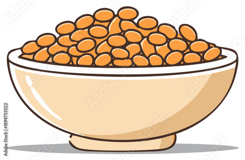 Bowl Filled with Lentils Cartoon Style Vector Illustration