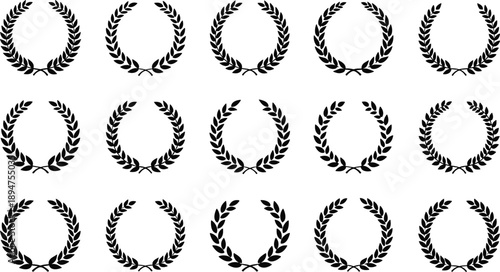 Set of Laurel Wreath Icons in Black, Vector Illustration, Isolated on White Background