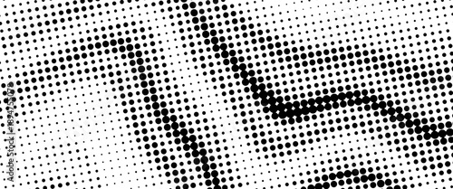 Abstract black and white halftone vector background with dynamic dotted patterns forming flowing curves and geometric rhythm, ideal for modern, minimal, and editorial designs.