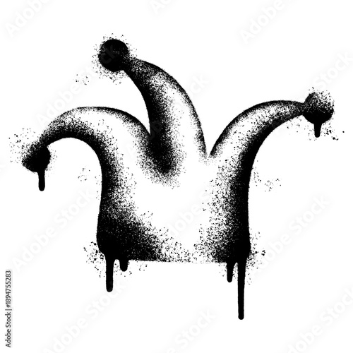 Spray painted jester hat graffiti icon with paint drips and splatters.