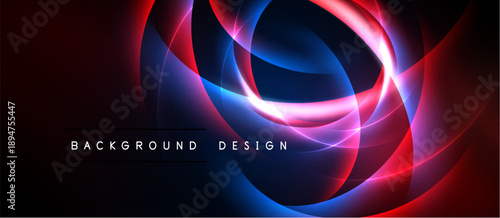 Abstract glowing lines create dynamic composition. Red, blue hues dominate dark background. Modern design element for digital projects.