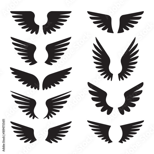 Vector Black Wing Silhouette Collection: Minimalist Angel, Bird, and Pegasus Wing Icons Set