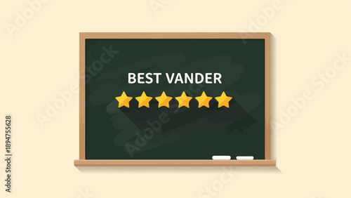 Green chalkboard displaying five yellow stars and the text "BEST VANDER" with chalk