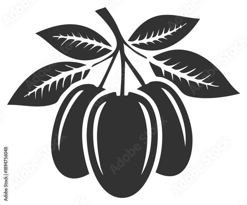 Silhouette of plums with leaves