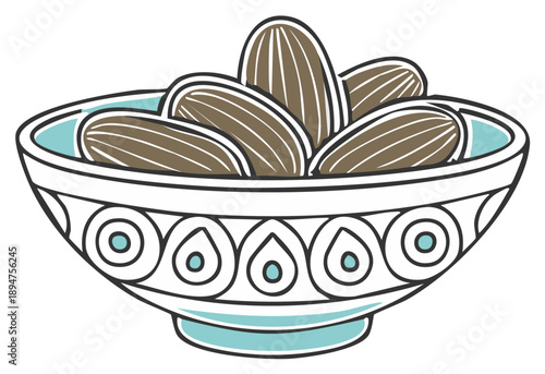 Stylized Dates in Bowl Illustration - Traditional Motif Pattern Design