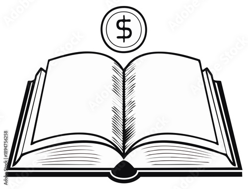 Open book with dollar coin above suggesting financial education investment knowledge and wealth