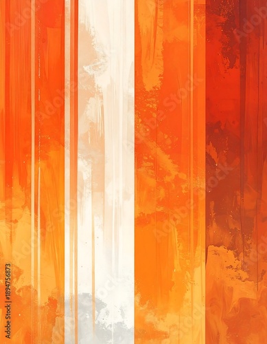 Abstract art with a palette of fiery oranges and whites in vertical stripes