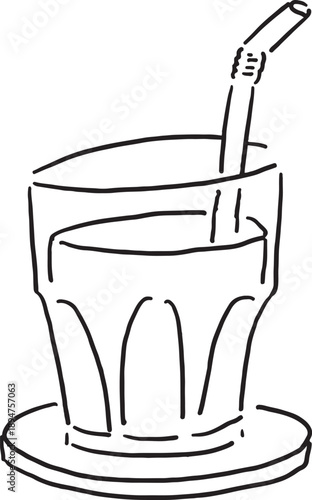 Minimalist coffee cup line art with straw