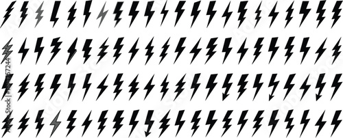 Dynamic lightning bolt icon set, a modern graphic illustration vector collection featuring transparent PNG symbols isolated on white, perfect for digital design texture applications