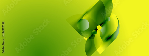 Abstract green design. Smooth curves, overlapping shapes create floral impression. Gradient background adds depth, visual interest.