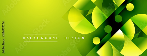 Bright green abstract background. Overlapping circles, dynamic shapes create modern design. Text reads background design.