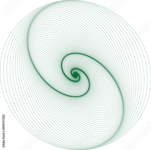 Green spiral design with intricate geometric lines forming a captivating abstract pattern