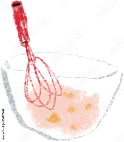 Hand-drawn baking bowl and whisk illustration