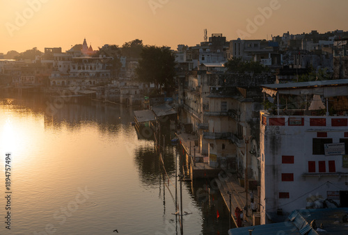 Holy lake in Pushkar, place of pilgrimage