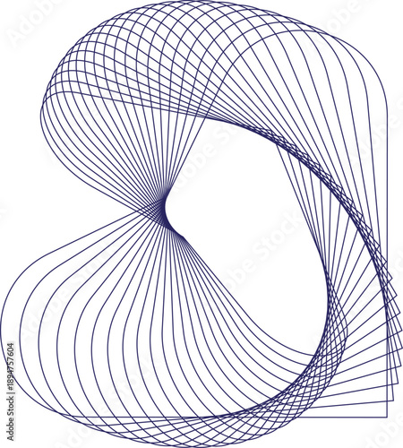 Abstract blue line art creating an evolving and intricate geometric pattern on white