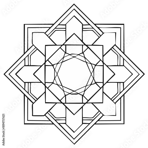 Geometric black and white art deco design with square and star pattern for abstract decor