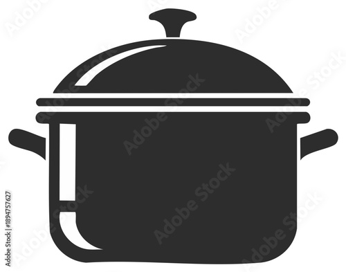 Simple black silhouette of a cooking pot with lid and handles