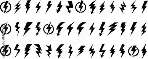 Lightning bolt graphic icon set, illustration, texture, vector, transparent, isolated on white, png