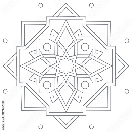 Intricate Geometric Mandala with an Eight Pointed Star Coloring Page