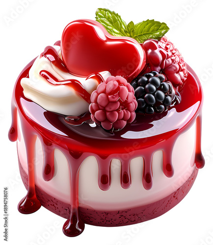 heart shaped cake with berries