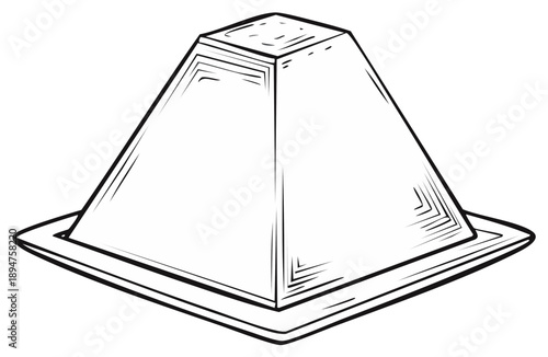 Traditional Easter Paskha pyramid dessert line art illustration on a plate