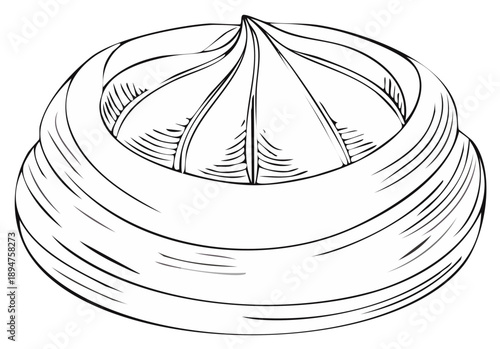 Black and white illustration of a decorative pastry or cake topping design