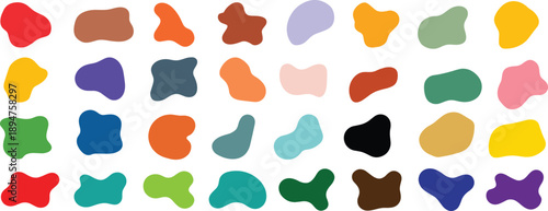 Abstract organic shapes illustration, graphic vector texture icon, transparent, isolated on white PNG. Modern colorful design elements for creative projects