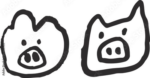 Two friendly pig characters line art