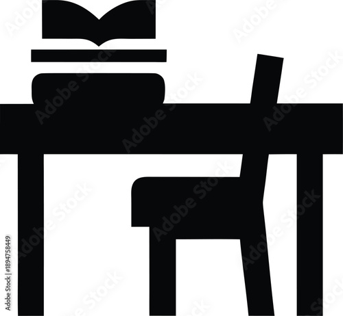student desk with chair silhouette vector illustration on transparent background