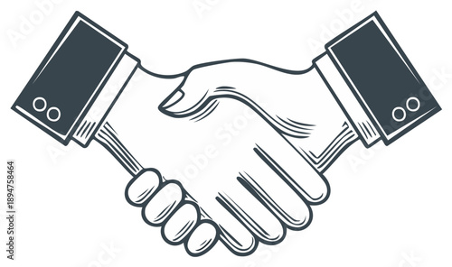 Handshake illustration, formal business agreement, partnership, deal, cooperation, vector.