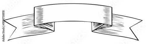 Engraved vector ribbon banner or label for text, sale or celebration messages with sketched shading lines