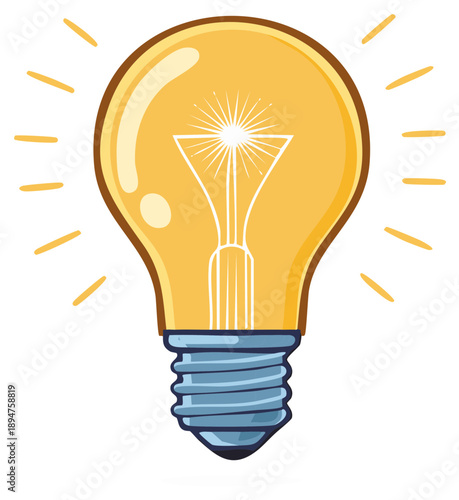 Illuminated classic incandescent light bulb emitting bright rays of light symbolizing an idea or inspiration